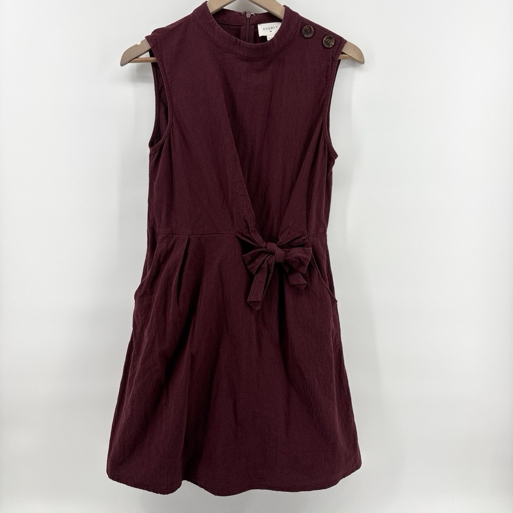 Everly Dress Womens Medium Maroon Sleeveless Wrap Tie Waist Pockets Summer Boho